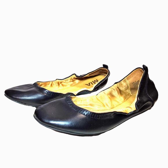 MIA Lulu Leather Round Toe Casual Stretch Ballerina Flats Black‎ Size 8 - Picture 1 of 7